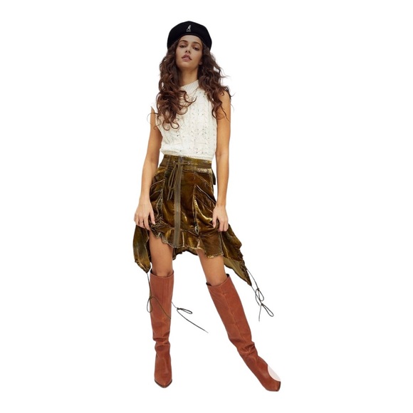 Free People Dresses & Skirts - FREE PEOPLE Paxton dark olive velvet utility parachute skirt Womens size 2